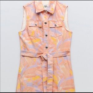 Zara Pink Printed Denim Dress Size XL